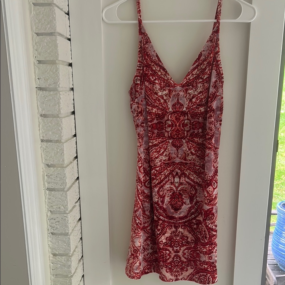 Free People Red and White Mini Slip Dress with Spaghetti Straps